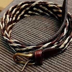 Brown Braided Leather Belt 34-36 Vintage Woven Classic Equestrian Style